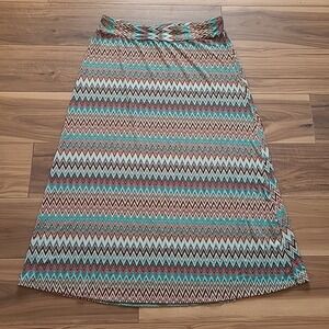 CB Maxi Skirt Womens 1XL Chevron Striped A-Line Long Stretch Pull On